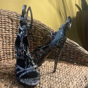 Athena black and white heels lace up